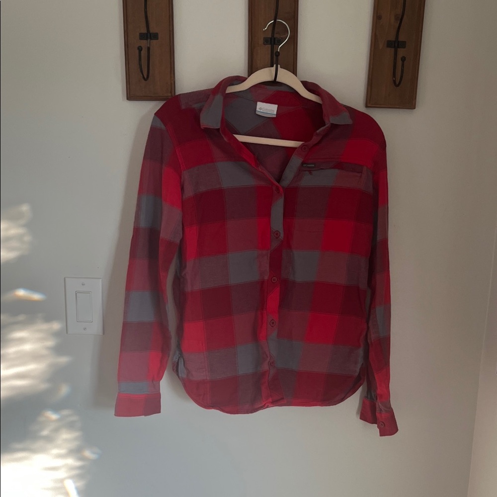 Columbia Red and Gray Plaid Blouse